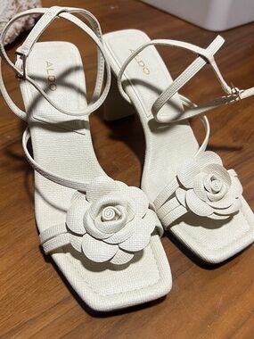 ALDO Cream Floral Strappy Block Heel Sandals